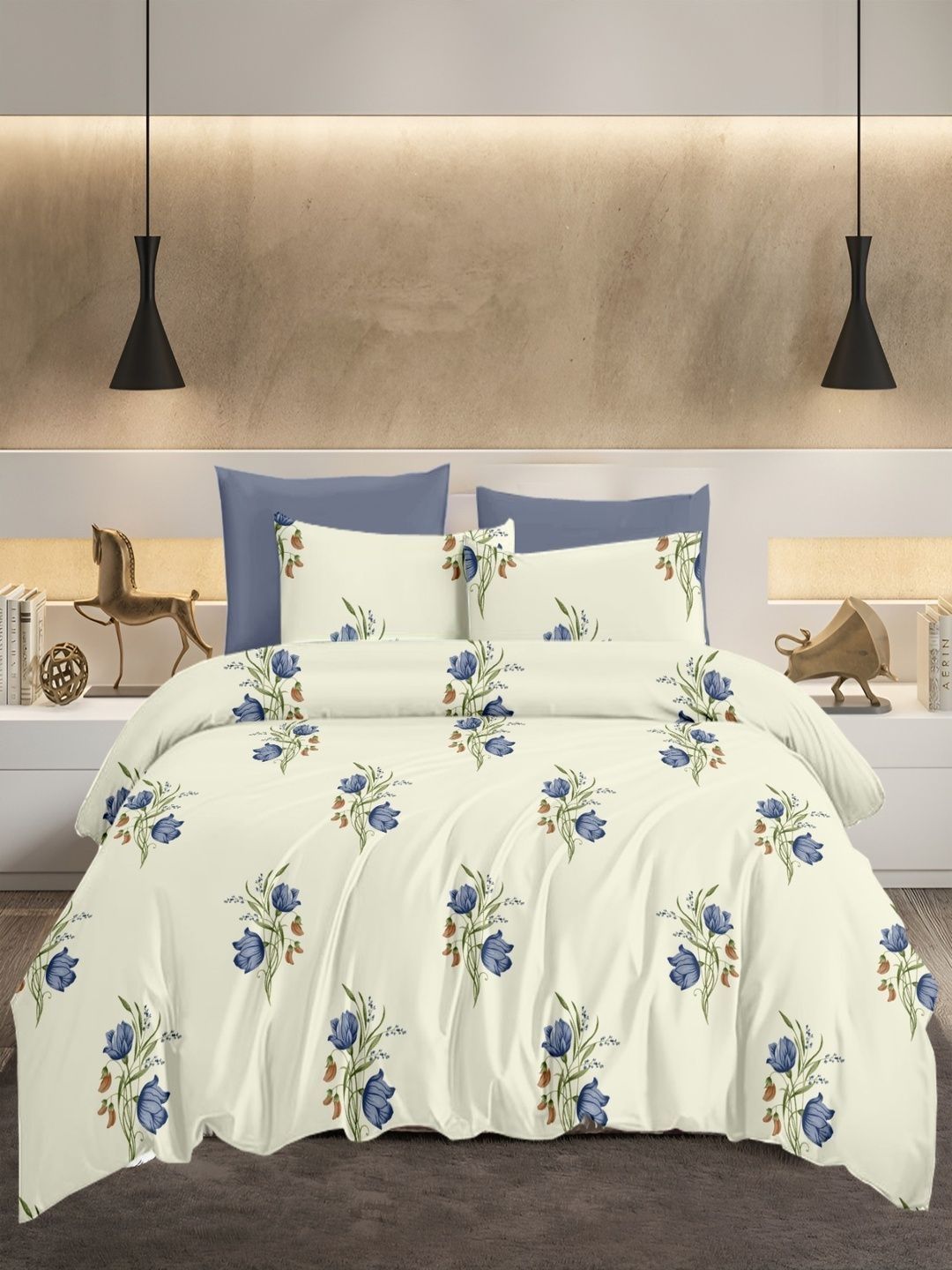 Sangria Cream-Coloured Floral 210 TC King Bedsheet with 2 Pillow Covers-image-17