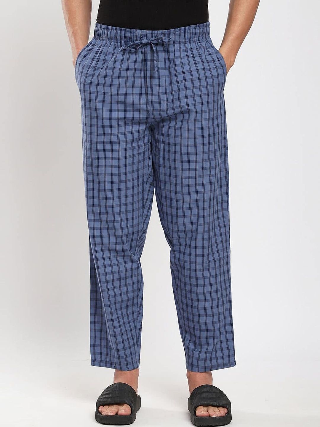 R&B Men Checked Pure Cotton Mid Rise Lounge Pants-picture-10