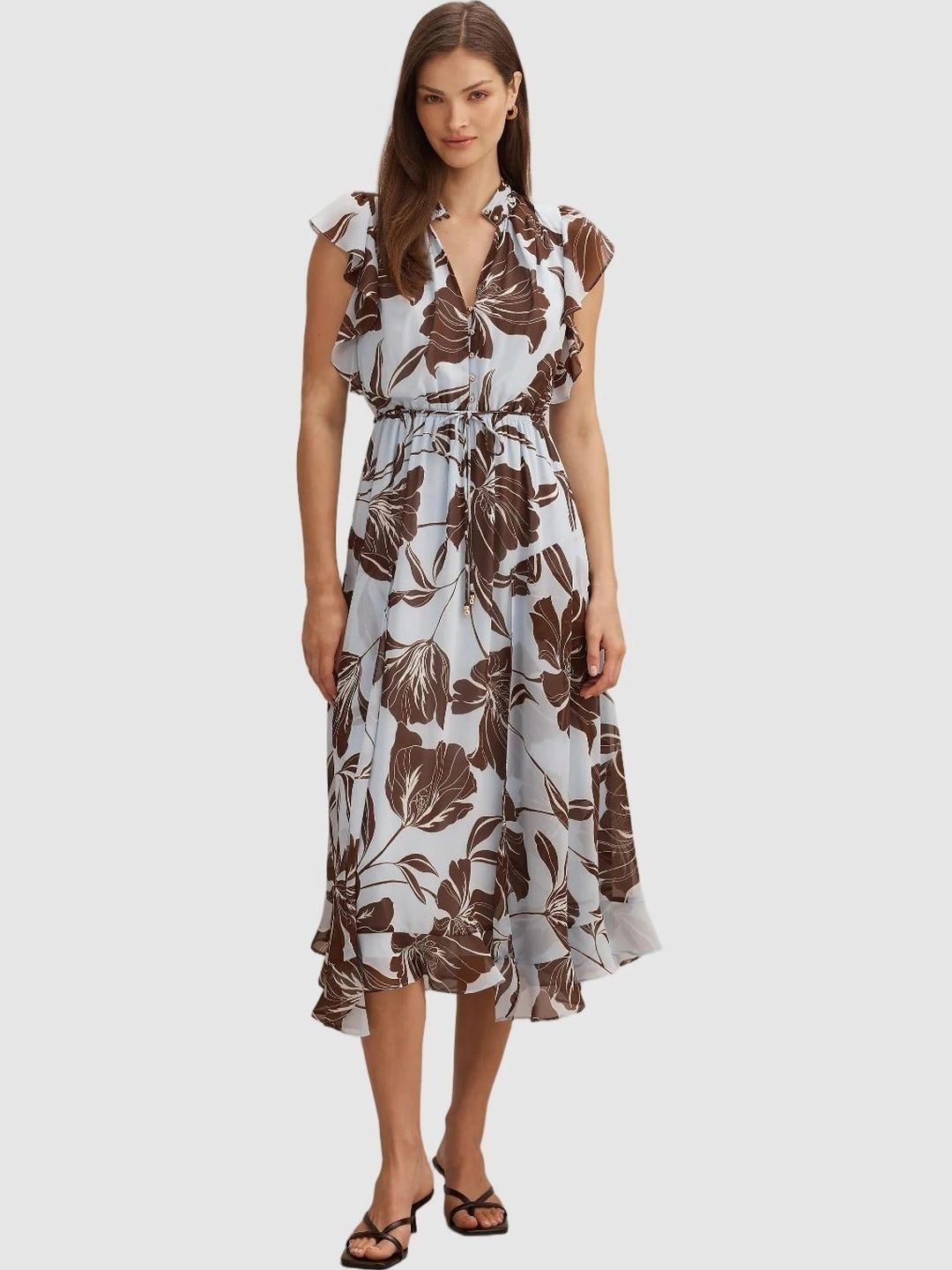 Forever New Floral Print Flutter Sleeve A-Line Midi Dress-picture-37