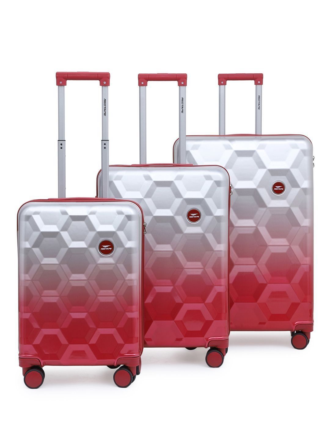 Red Tape Set of 3 Geometric 360-Degree Rotation Non-Padded Trolley Bag-picture-48