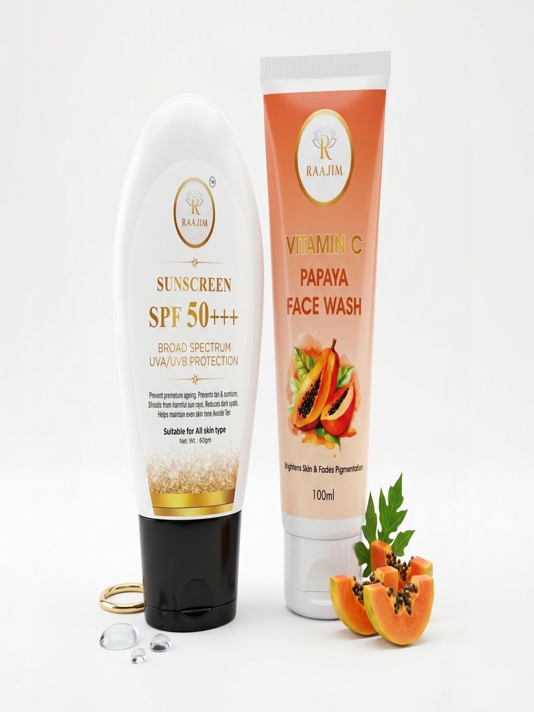 RAAJIM Set Of 2 Papaya Face Wash 100 ml With Sunscreen SPF50+ 60 ml-image-30