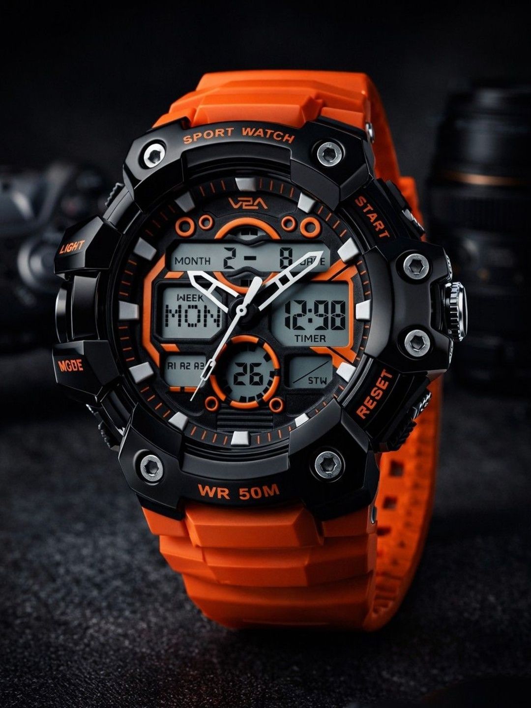 V2A Men Dial & Straps Analogue and Digital Chronograph Watch V2A-PS-631-Og-Bk-image-24