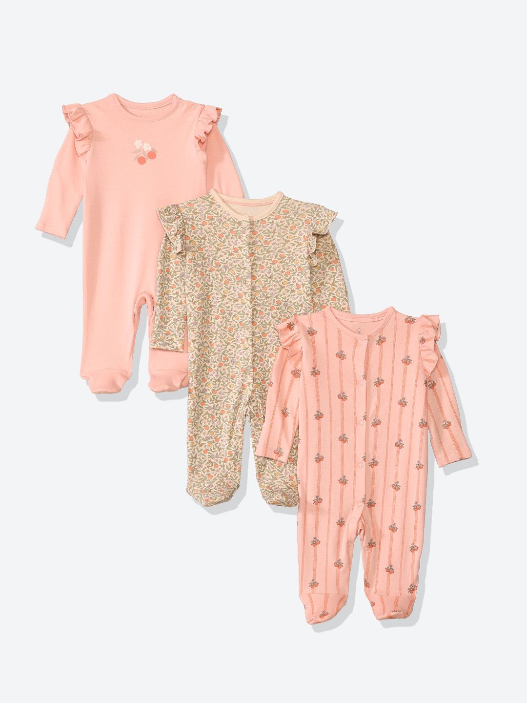 mothercare Girls Pack of 3 Printed Pure Cotton Sleepsuit-picture-49