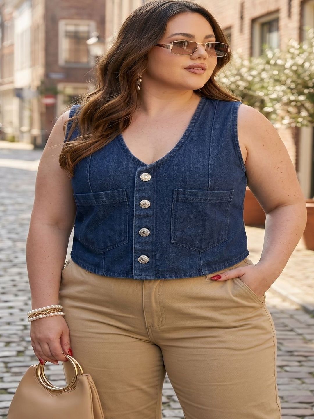 THE FASHION HUB V-Neck Woven Denim Waistcoat-image-3