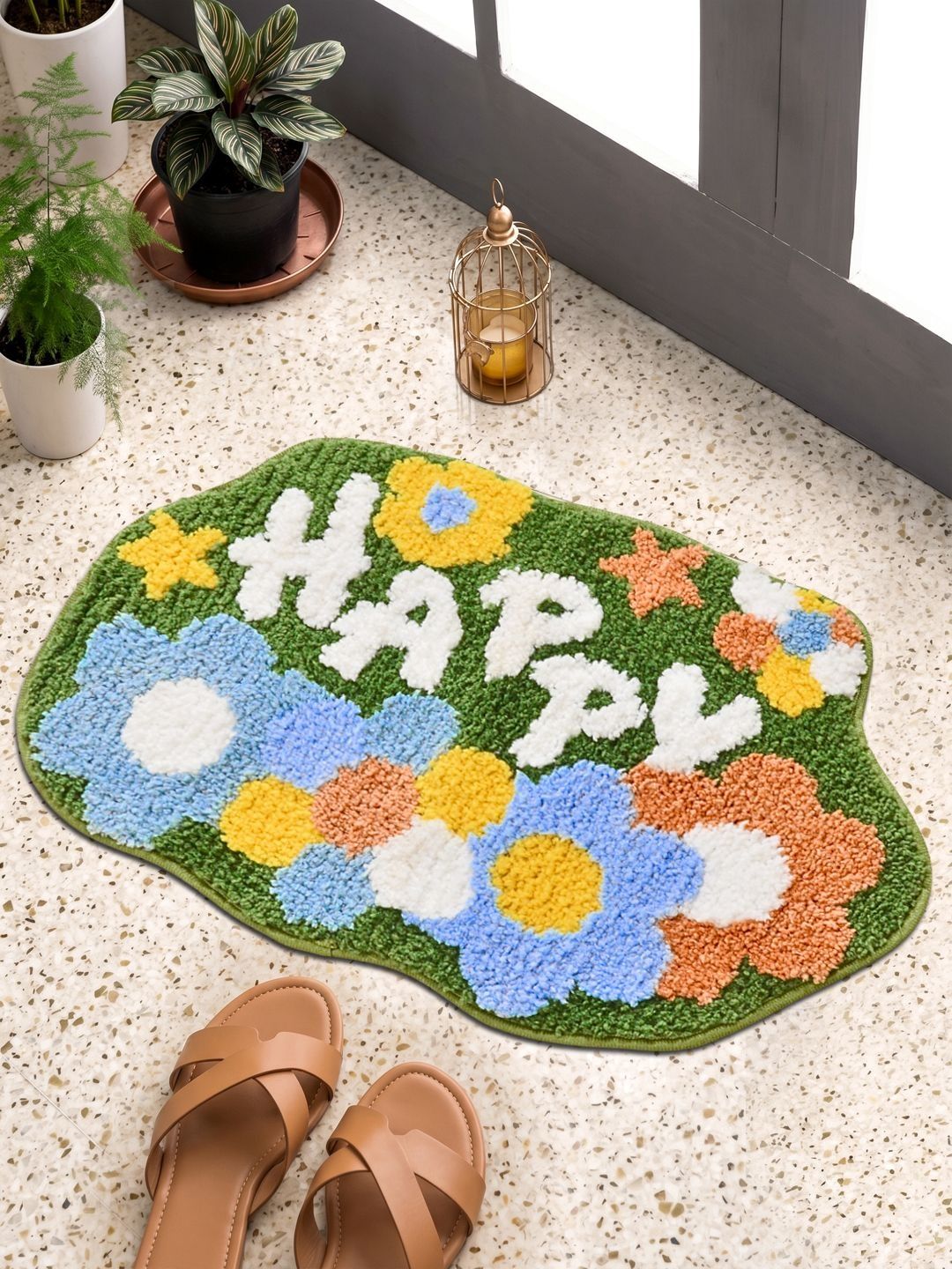 Myntra Elegant Homes Green & White Self-Designed Anti-Skid Doormats-picture-37