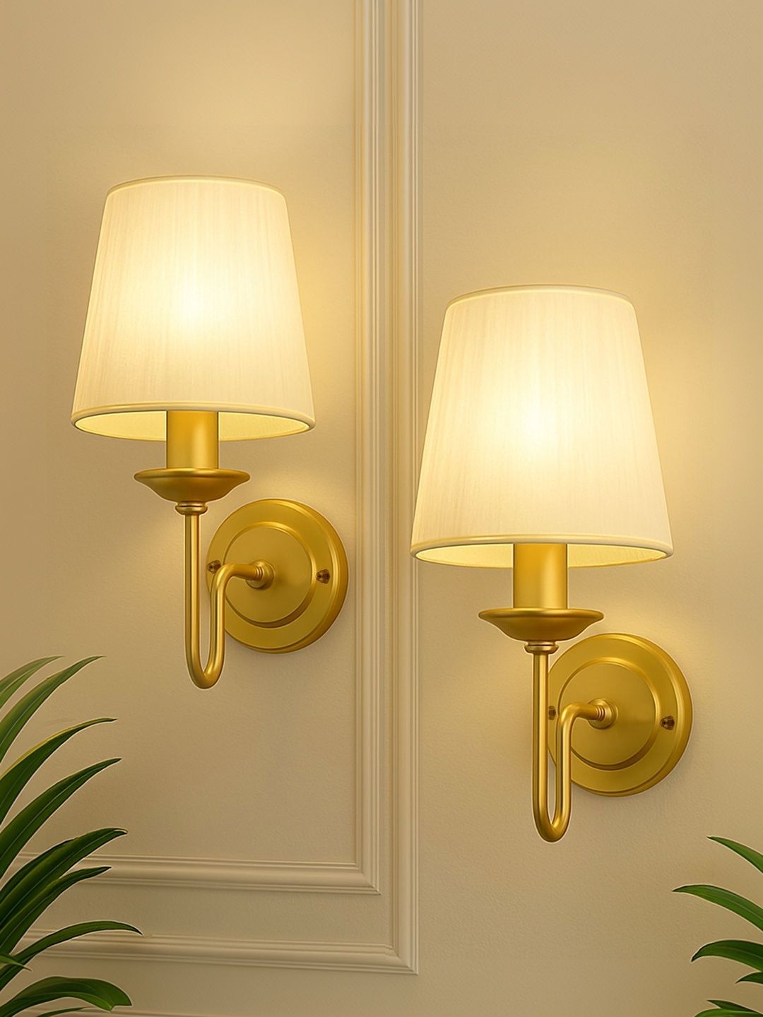 Glowhere Gold-Toned & Gold-Toned Textured Metal Contemporary Frustum Shaped Wall Lamp-picture-27
