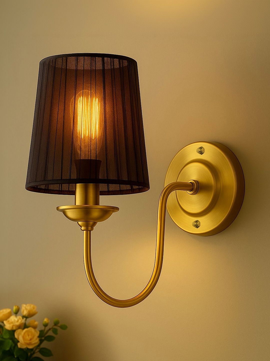 Glowhere Gold-Toned & Gold-Toned Textured Metal Contemporary Frustum Shaped Wall Lamp-picture-39