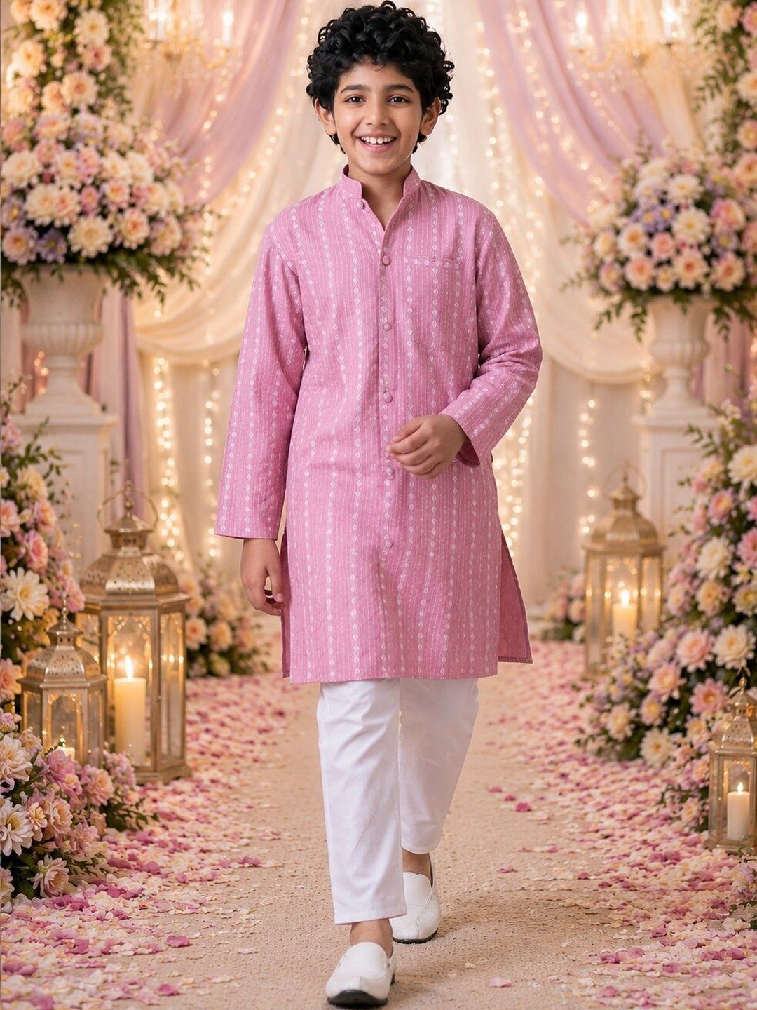 House of Pataudi Boys Ethnic Motifs Printed Regular Pure Cotton Kurta with Trousers-picture-34