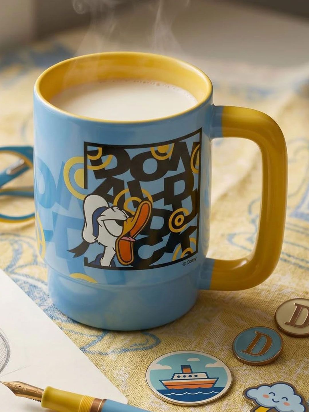CLAY CRAFT Turquoise Blue & Yellow Printed Ceramic Glossy Mugs Set of Cups and Mugs-picture-43