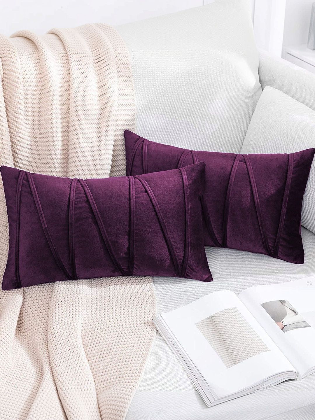Khooti Violet Set of 2 Velvet Rectangle Cushion Covers-picture-52