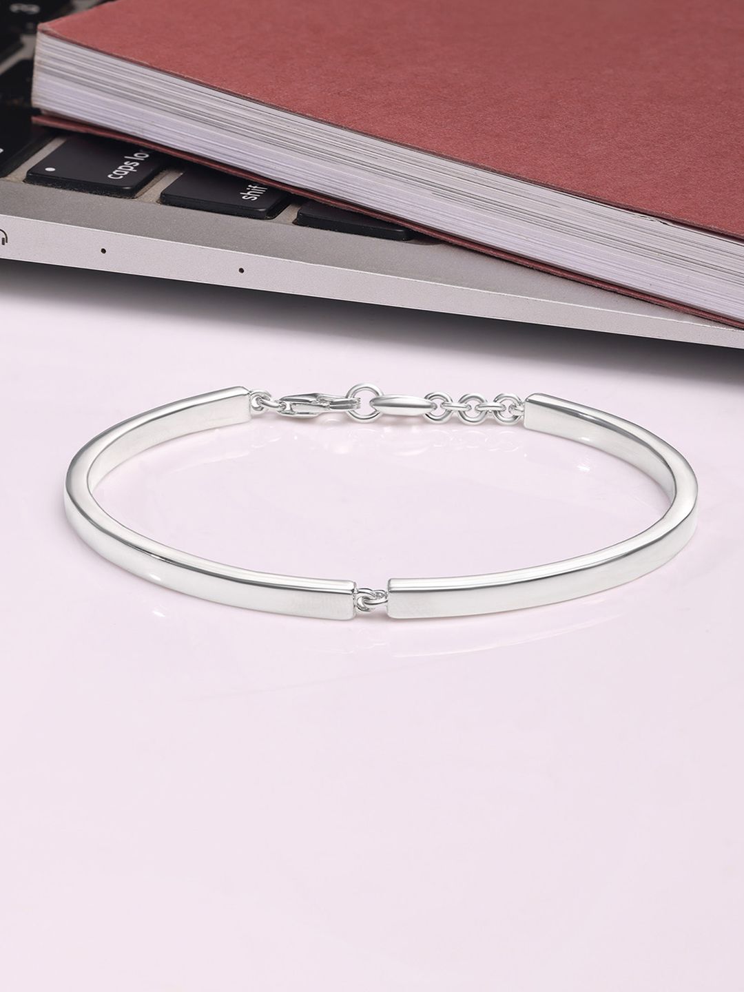 Mia by Tanishq Men 93 KT Silver-Plated Linked Edge Bangle-Style Bracelet-image-16