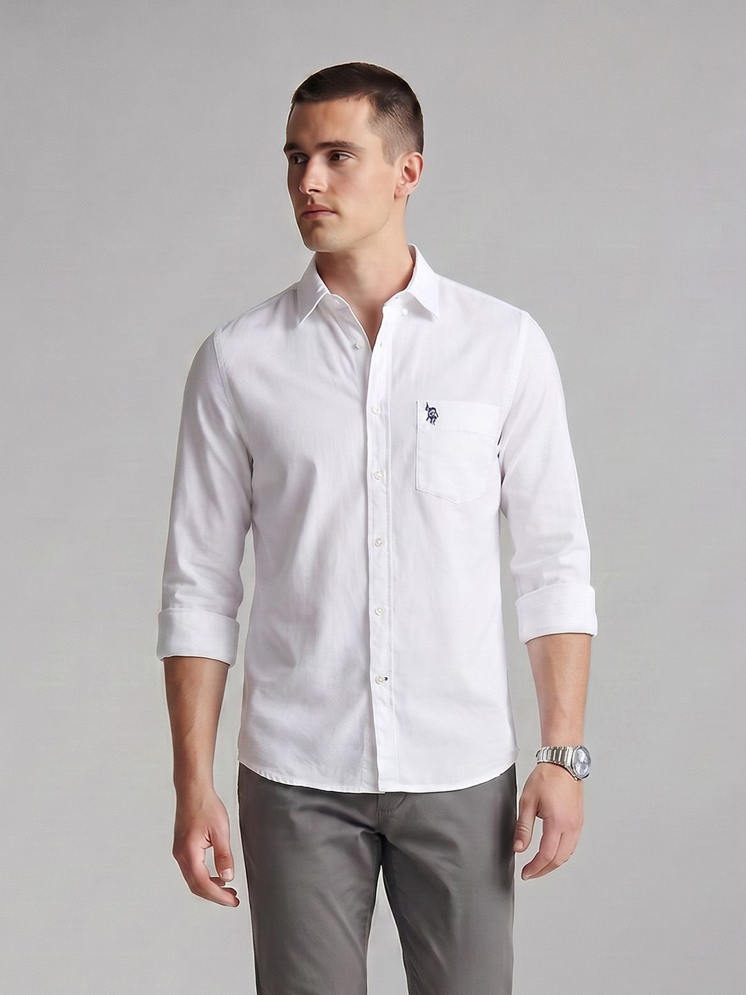 U.S. Polo Assn. Self Design Tailored Fit Pure Cotton Casual Shirt-picture-39