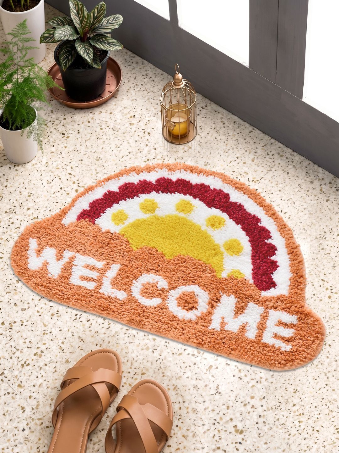 Myntra Elegant Homes Orange Self-Designed Anti-Skid Doormats-image-28