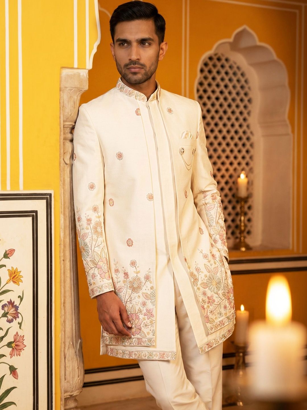 Jompers Embroidered Mandarin Collar Sherwani-picture-38