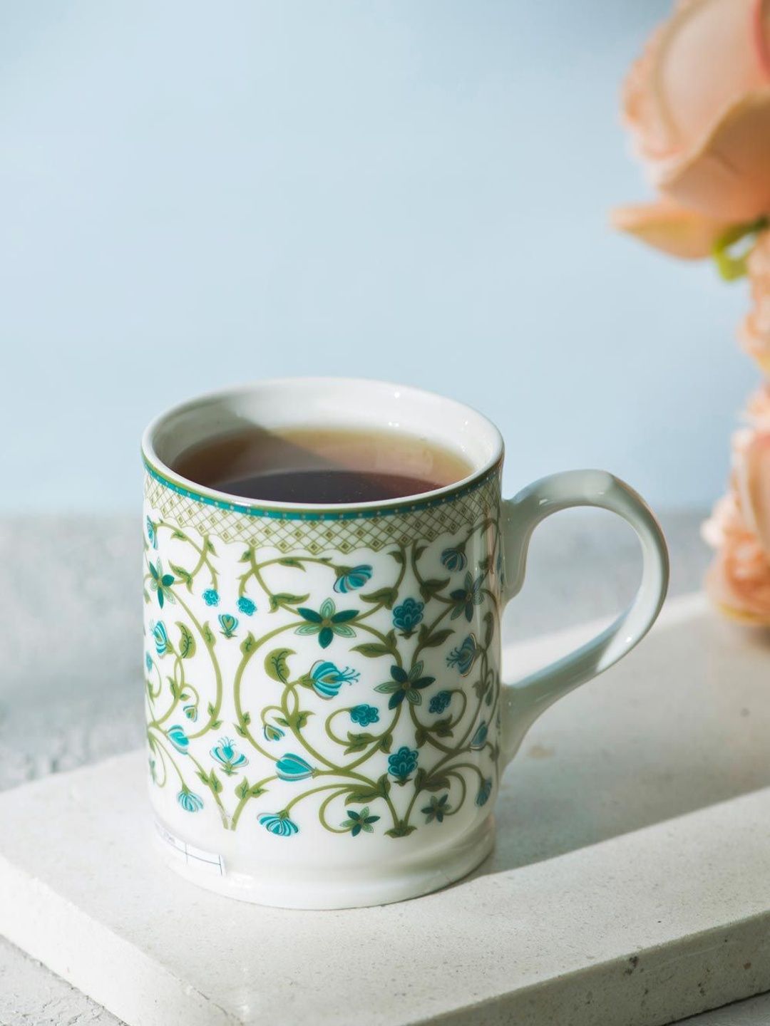 Fabindia Green Floral Printed Ceramic Glossy Mugs Set of Cups and Mugs-image-7