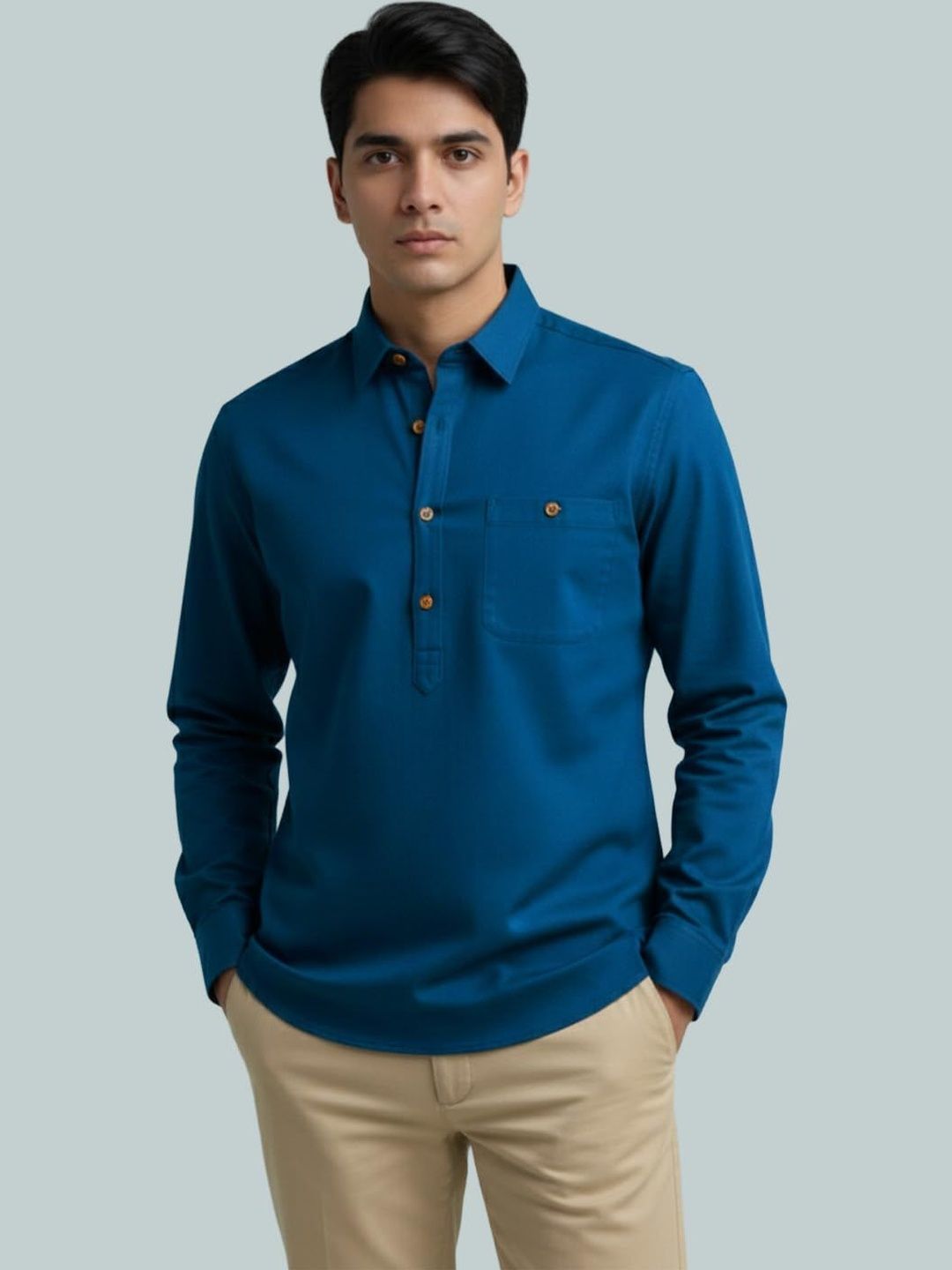 Vashuqi Men Shirt Collar Short Kurta-picture-21