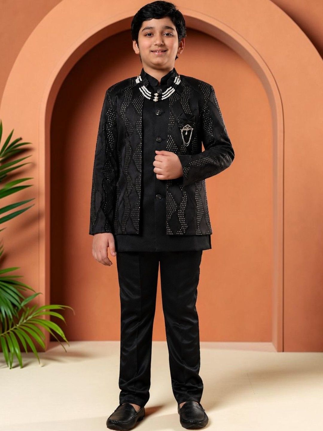 KALINI Boys Embroidered Mandarin Collar Sherwani-picture-26