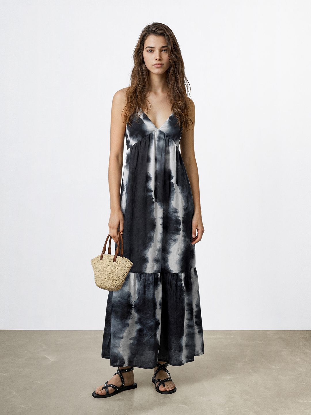 MANGO MNG Tie and Dye Print Pure Cotton Fit & Flare Maxi Dress-image-34