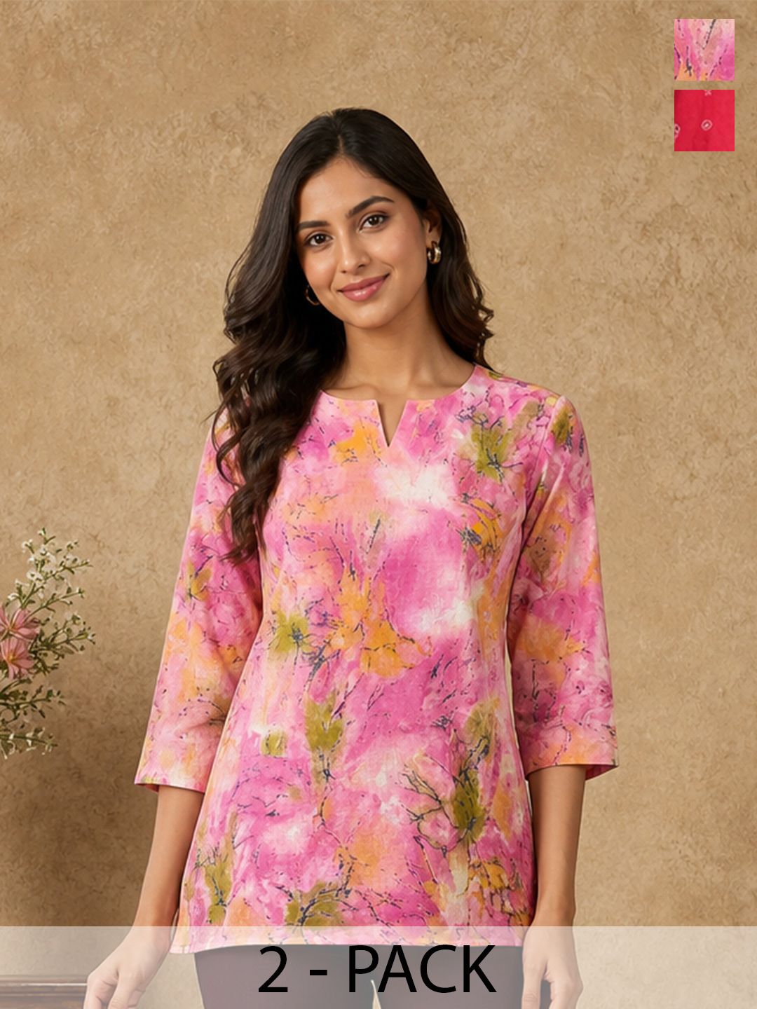 JANKHANA Pack Of 2 Printed V-Neck Kurti-picture-25