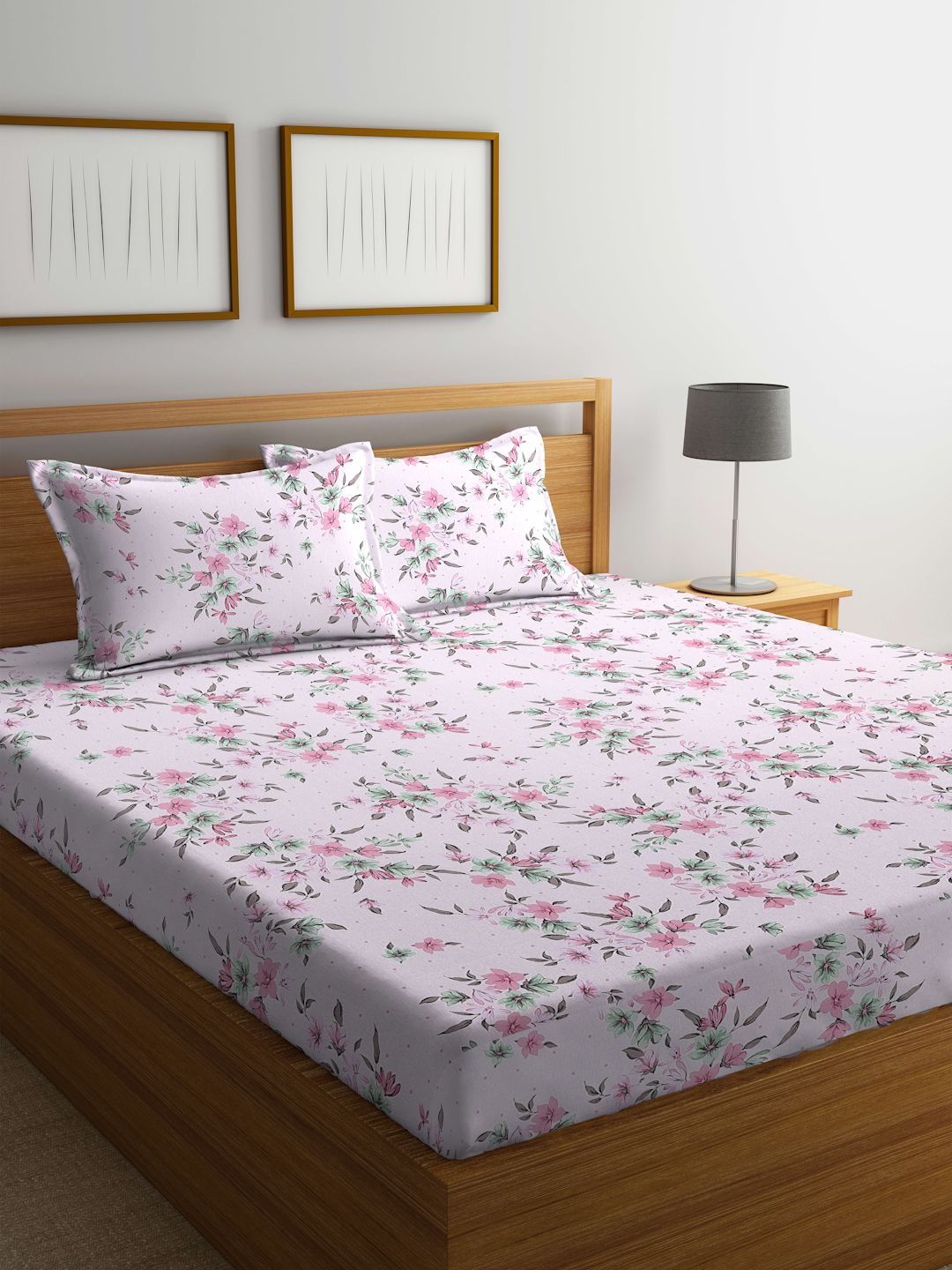 BOMBAY DYEING Pink Floral 120 TC King Bedsheet with 2 Pillow Covers-image-49