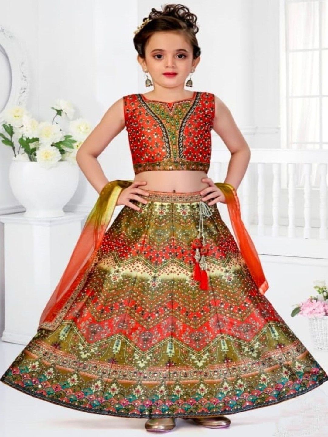 Sangria Girls Embellished Sequinned Tie and Dye Semi-Stitched Lehenga & Blouse With Dupatta-picture-42