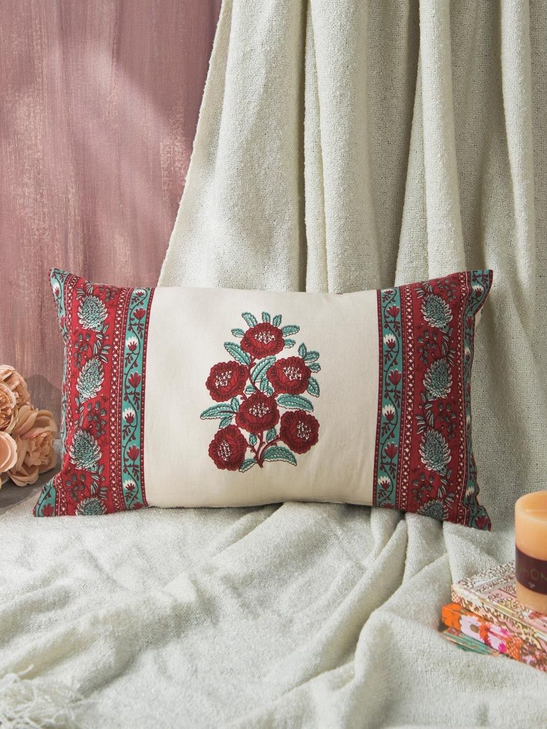 Fabindia Red Floral Rectangle Cushion Covers-picture-19