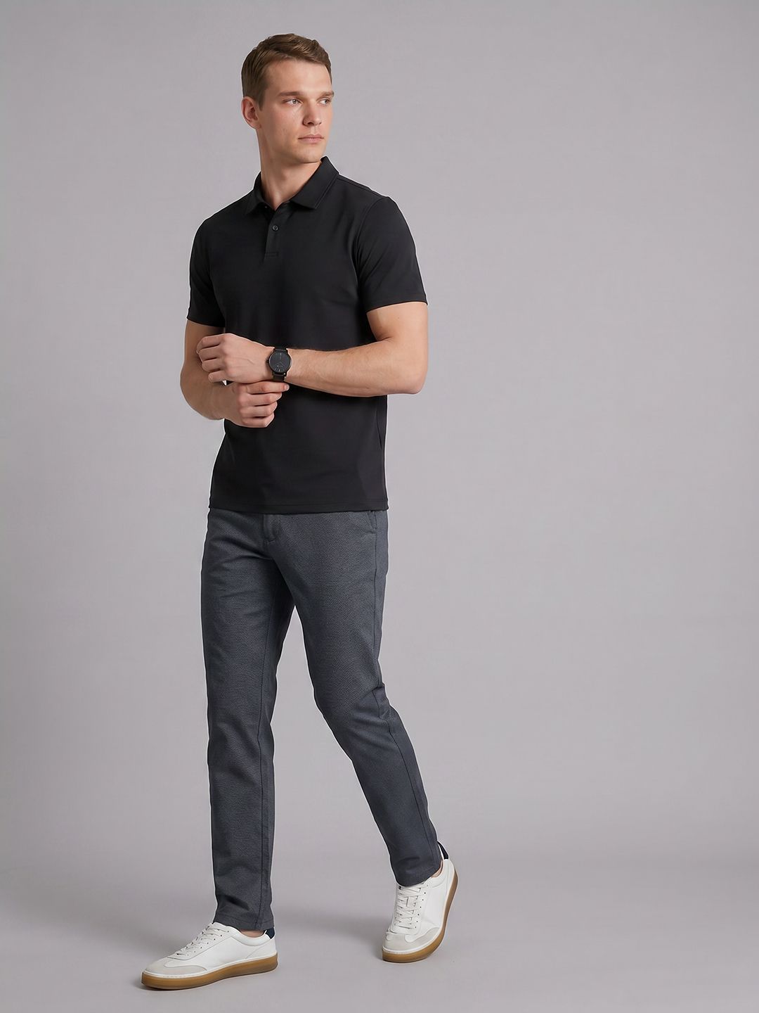 Blackberrys Men Self Design Textured Chinos Trousers-picture-30