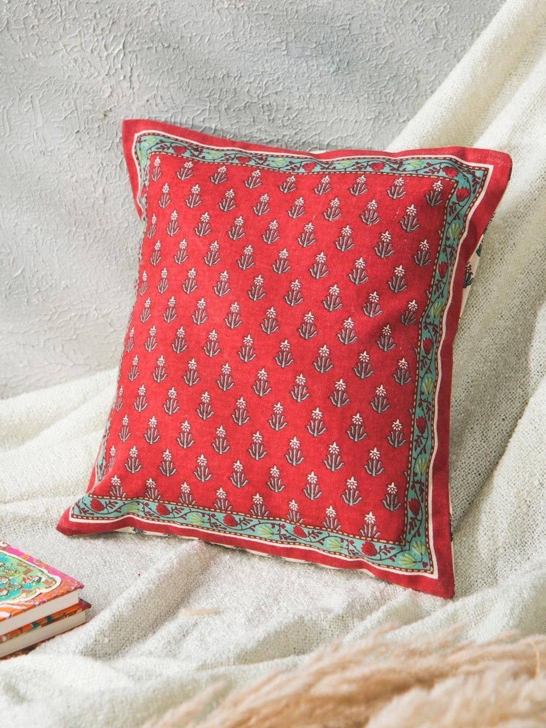 Fabindia Red Floral Square Cushion Covers-picture-16
