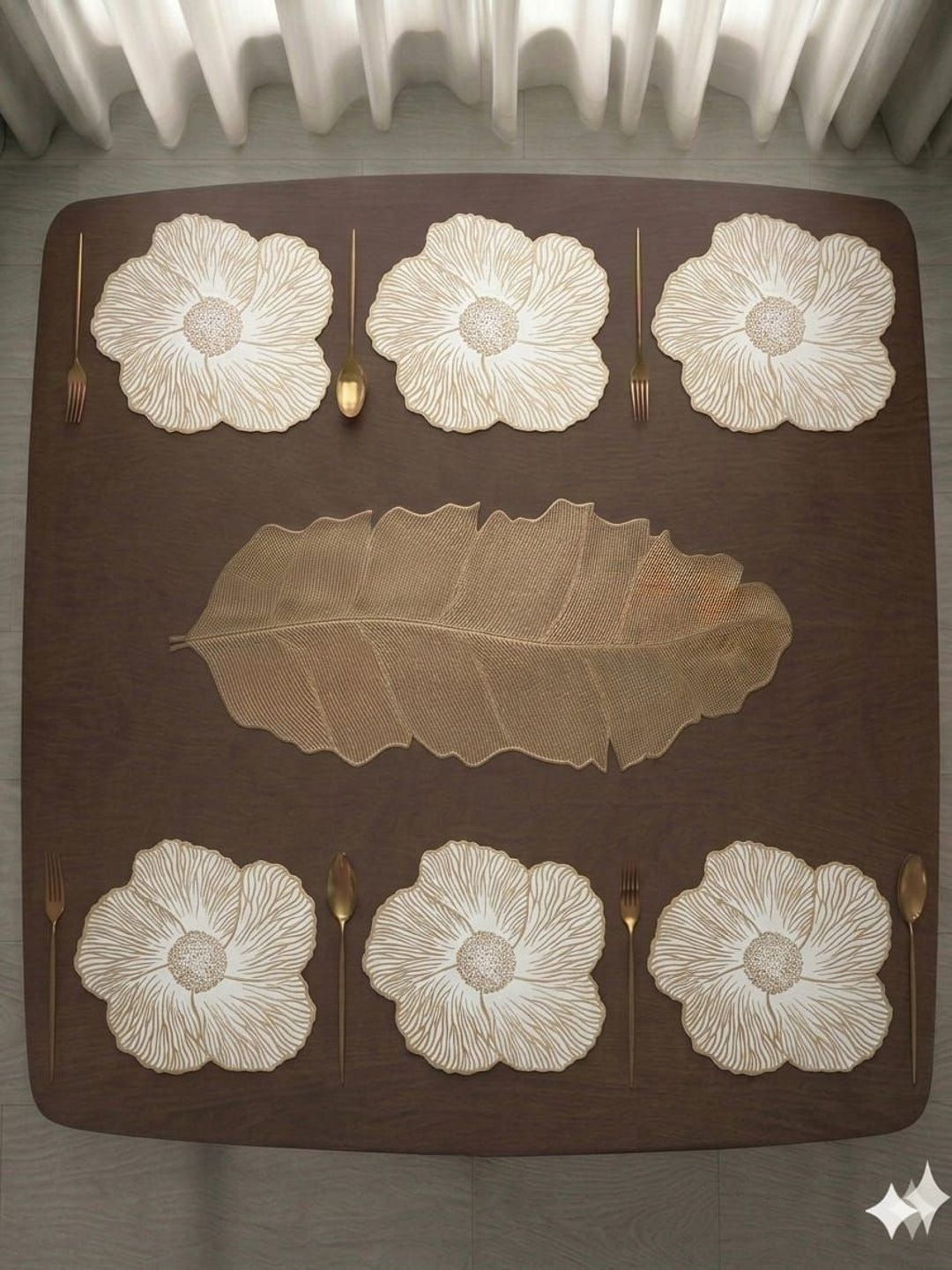 RAINBOW FURNISHINGS 9-Pcs Beige Floral Durable Table Placemats-picture-7