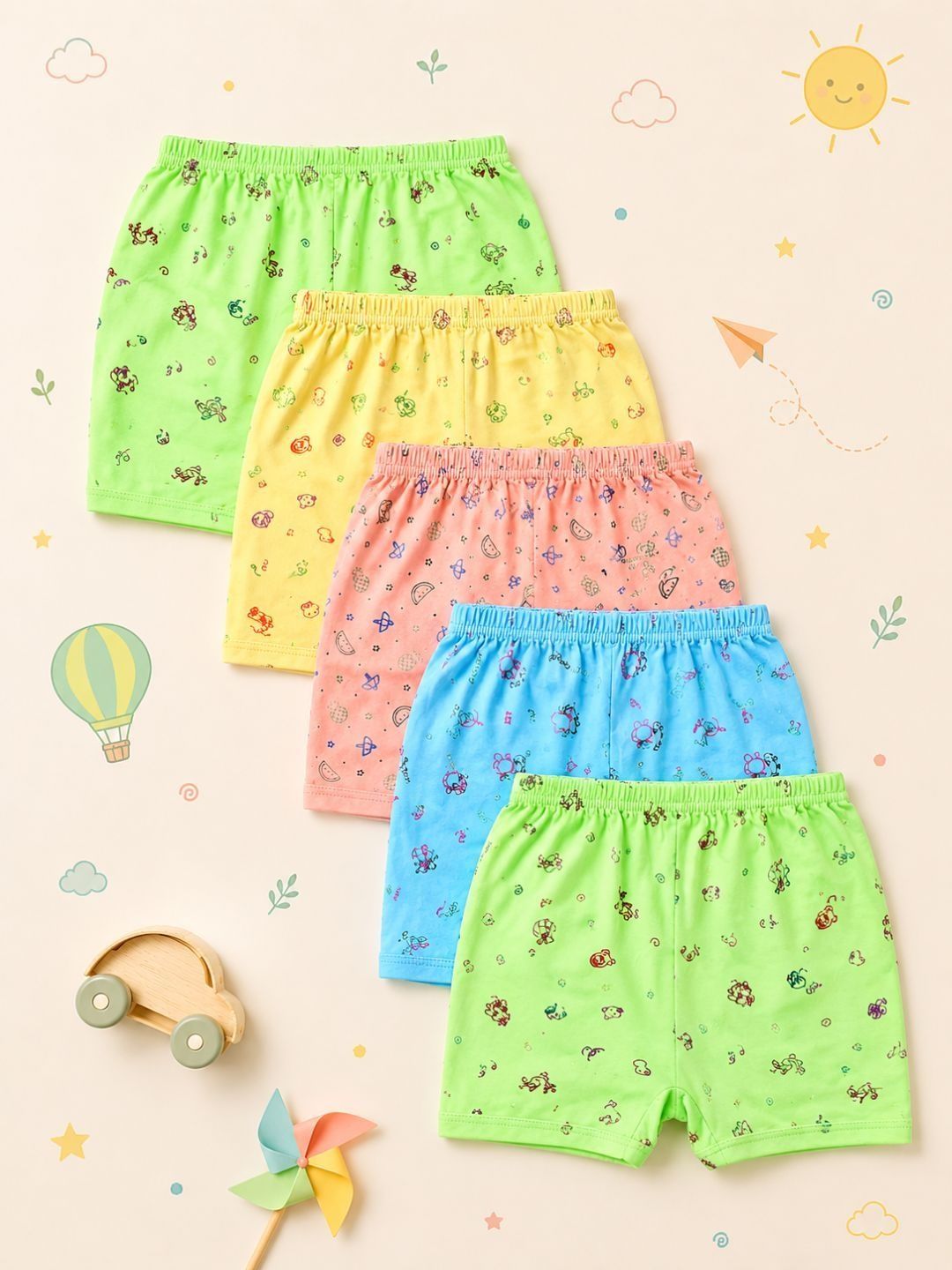 DRAKO Girls Pack of 5 Printed Cotton Boy Shorts-picture-10