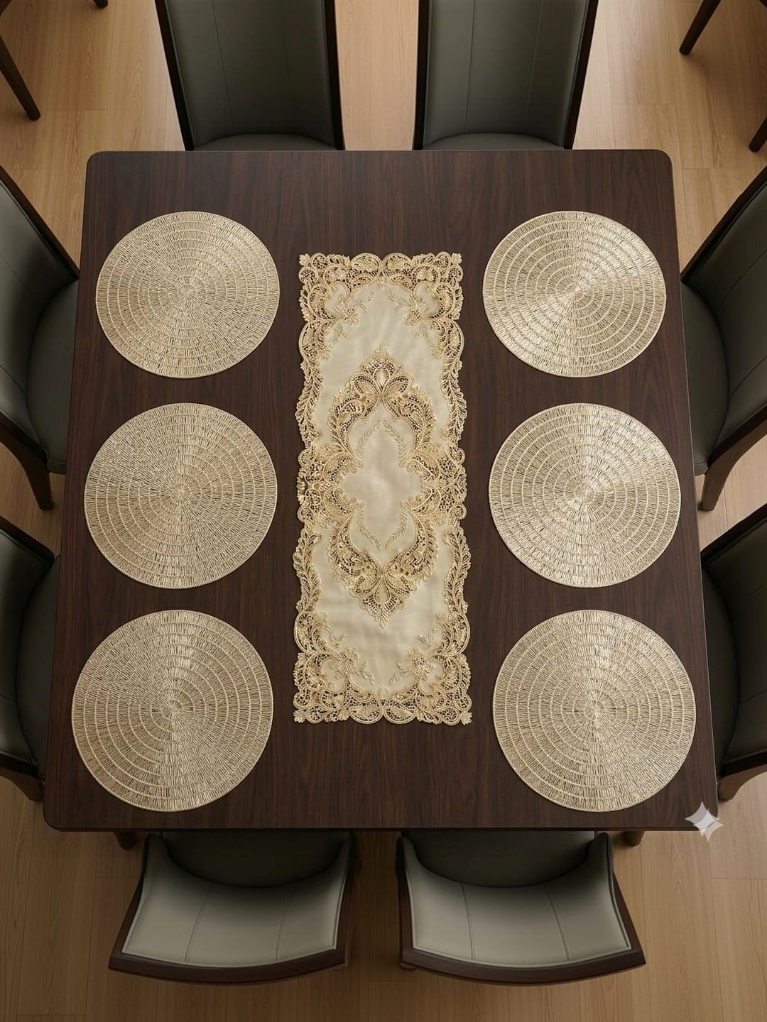 RAINBOW FURNISHINGS 7-Pcs Beige Floral Durable Table Placemats-picture-4