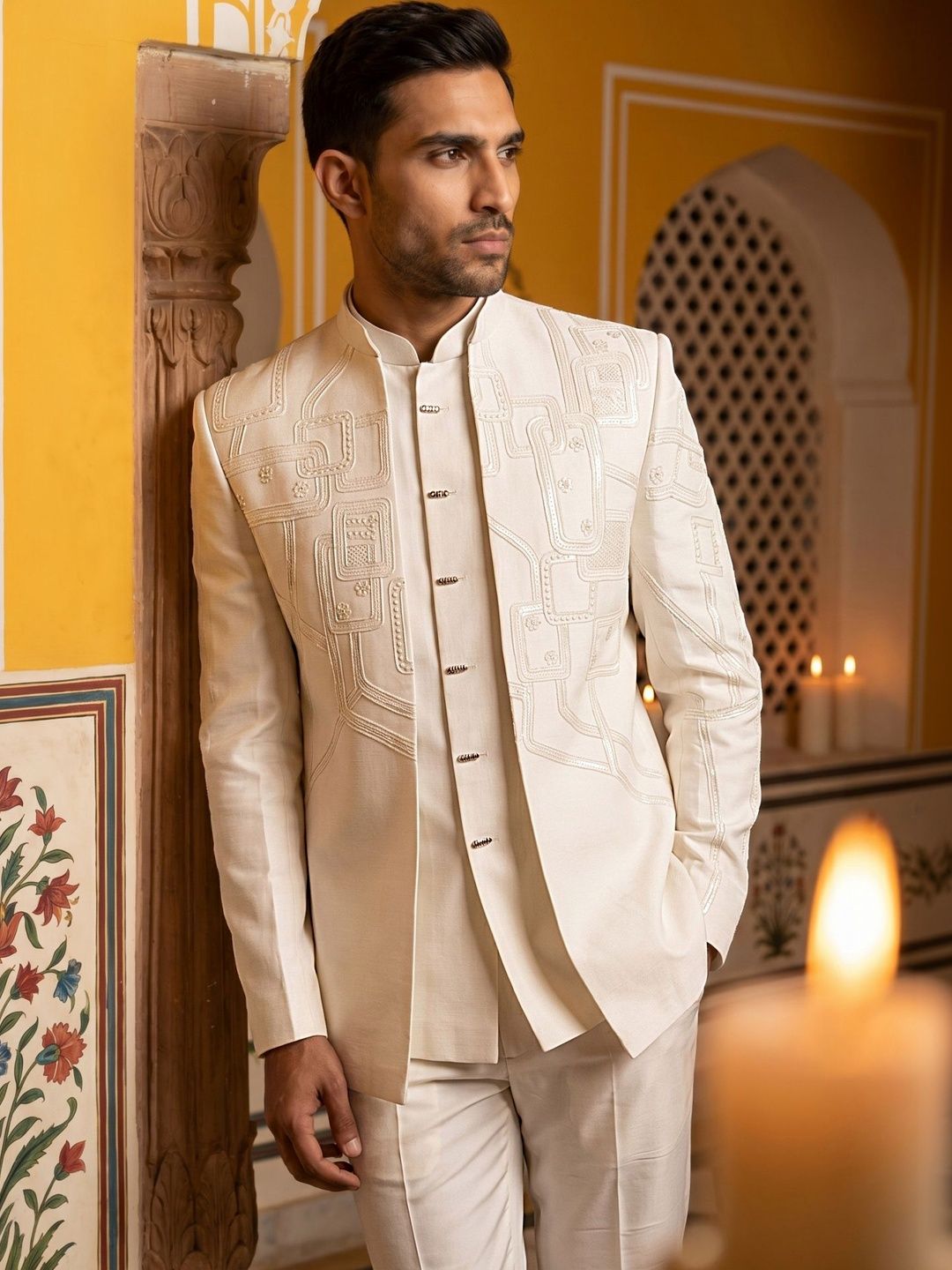 Jompers Embroidered Mandarin Collar Sherwani-image-33