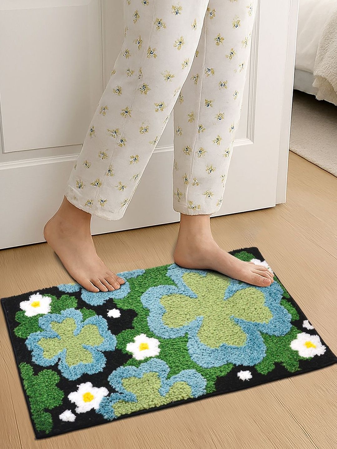 Myntra Elegant Homes Green & Blue Self-Designed Anti-Skid Doormats-picture-25
