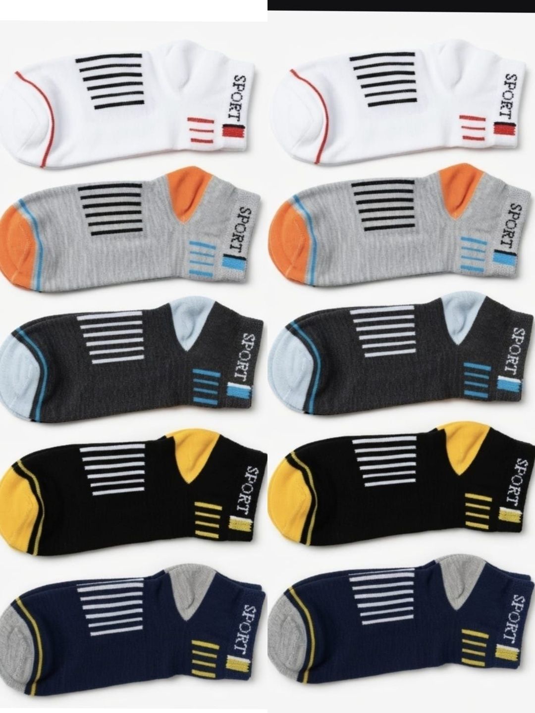 GARUN Unisex Pack of 10 Cotton Striped Ankle Length Socks-picture-40