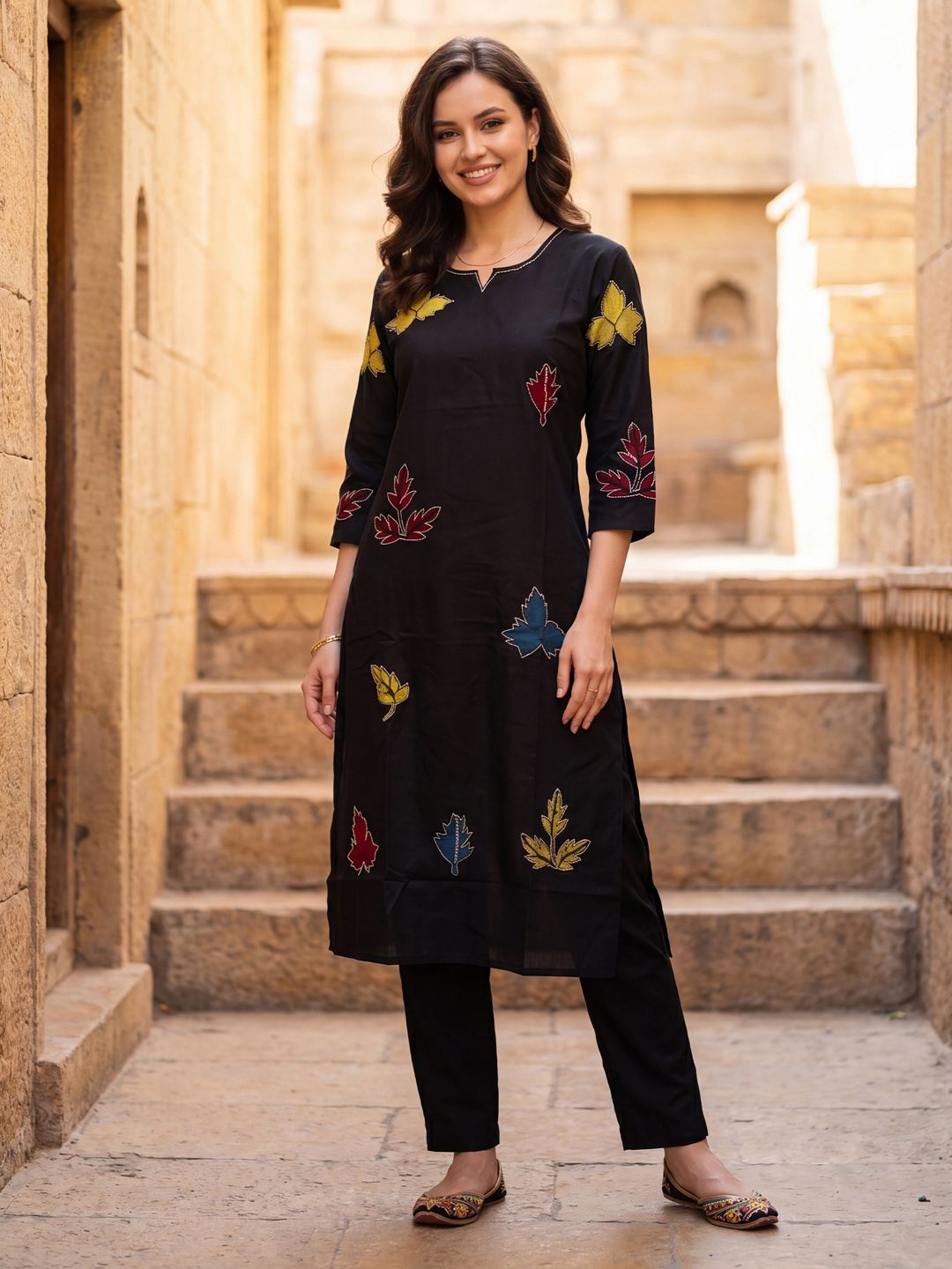 Indo Era Women Ethnic Motifs Embroidered Regular Thread Work Kurta with Trousers-picture-23