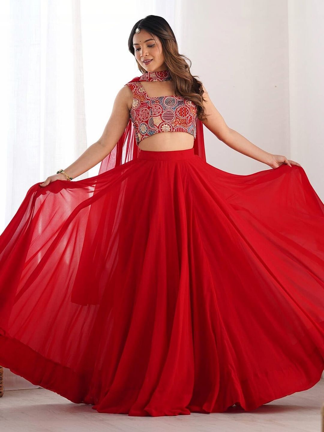 BAESD Embroidered Thread Work Ready to Wear Lehenga & Blouse With Dupatta-image-27