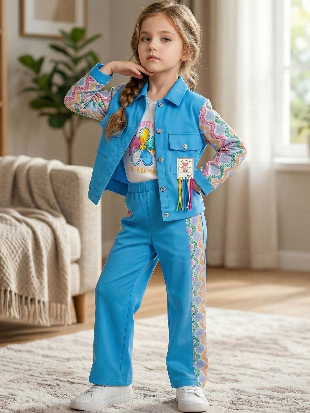 Hikuj Pastels Printed T-shirt With Trousers & Jacket-picture-10