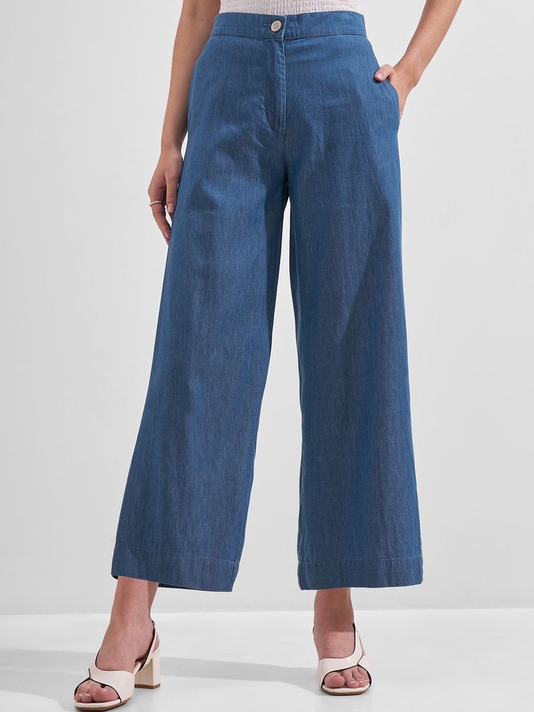 Tokyo Talkies Women Blue Mid Rise Wide Leg Cullotes Trousers-picture-14