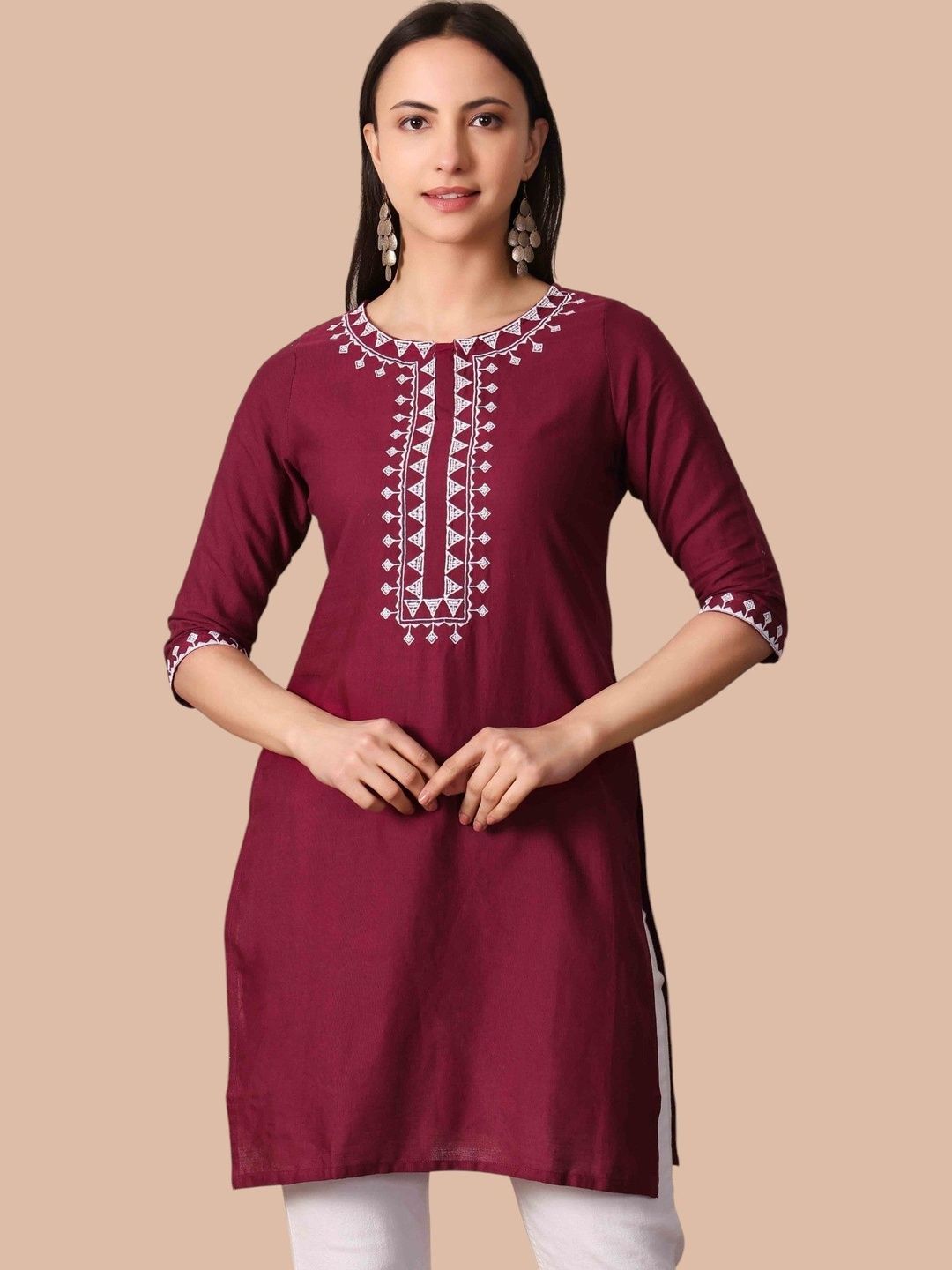 Sangria Ethnic Motifs Embroidered Thread Work Pure Cotton Blend Thread Work Kurti-picture-21