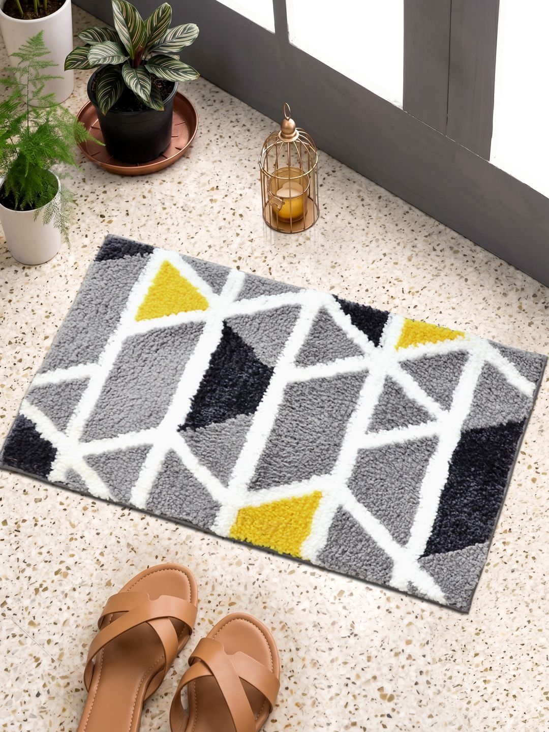 Myntra Elegant Homes Grey Self-Designed Anti-Skid Doormats-image-43