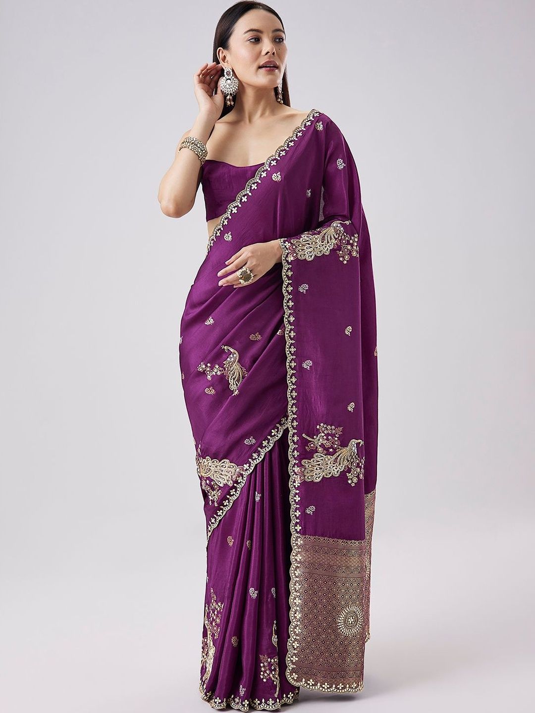 KALKI Fashion Embellished Embroidered Silk Blend Heavy Work Saree-picture-29