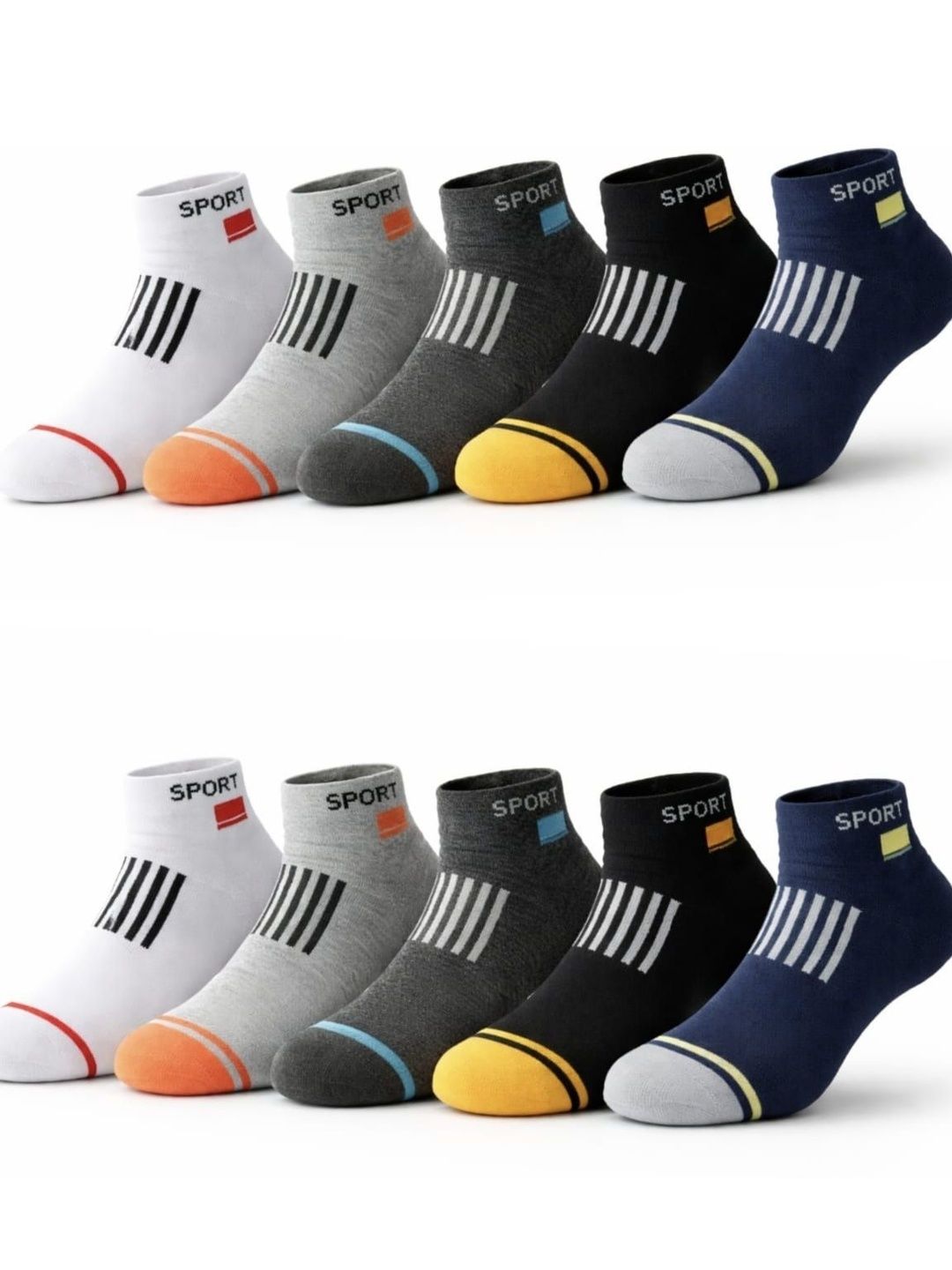 GARUN Unisex Pack of 10 Cotton Striped Ankle Length Socks-picture-49