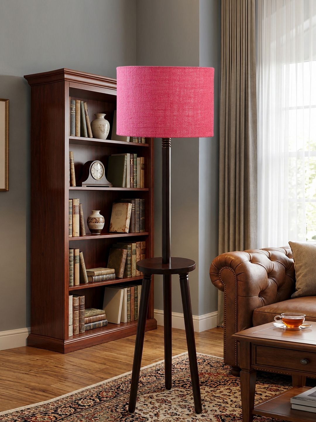 Myntra Elegant Homes Pink & Brown Wooden Shelf Floor Lamp-image-8