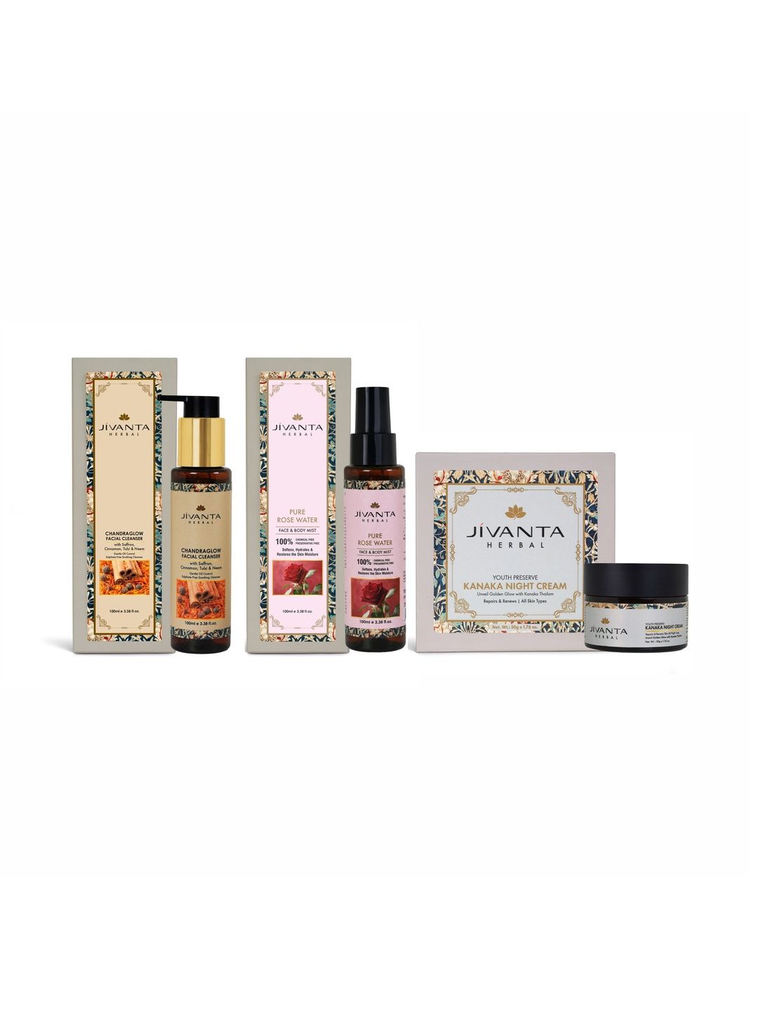 Jivanta Herbal Set Of 3 Facial Cleanser & Rose Water - 100 ml Each With Night Cream - 50 g-picture-32
