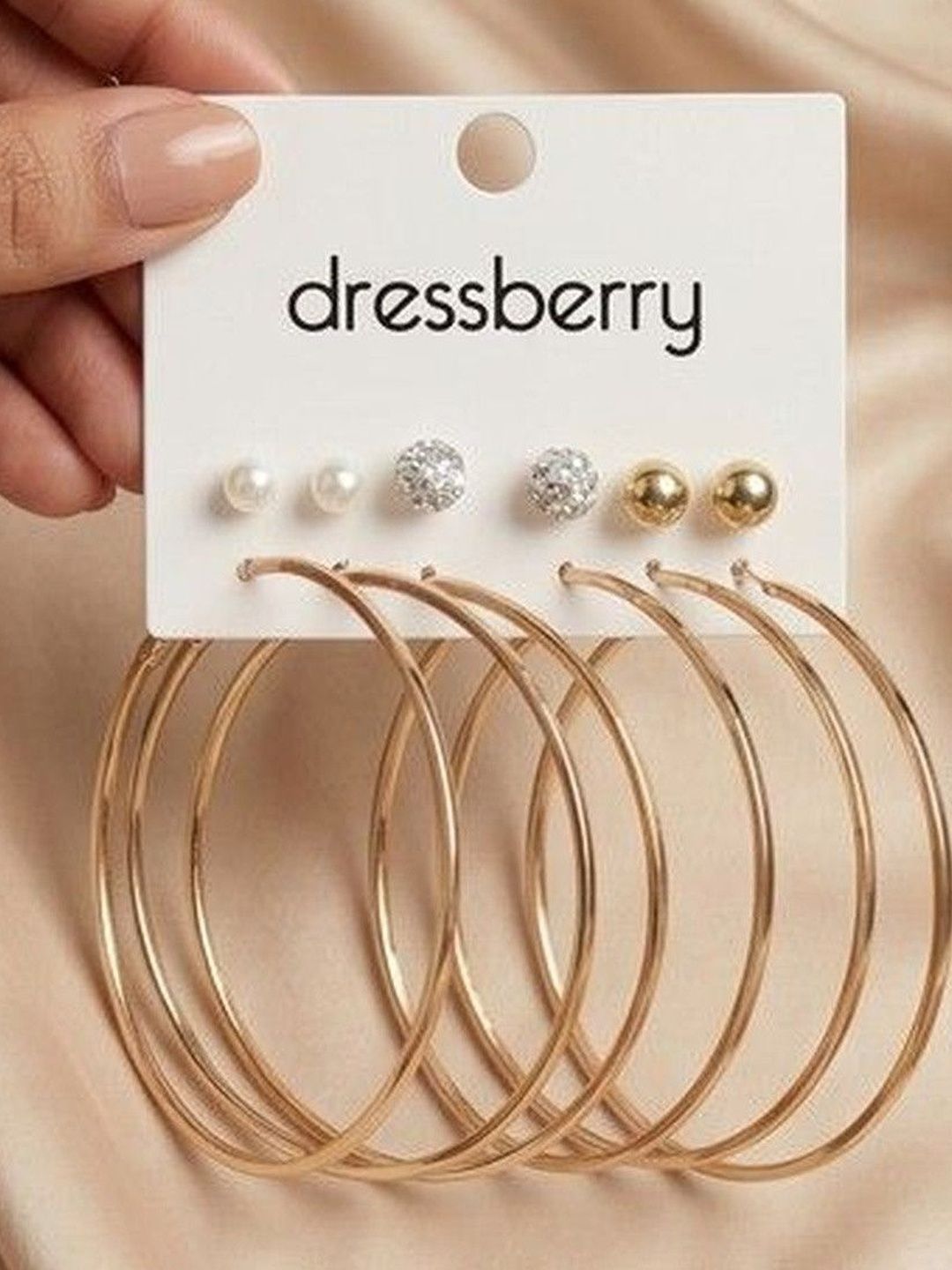 DressBerry Set Of 6 Gold Plated Pearls Beaded Circular Shaped Hoop Earrings-picture-25