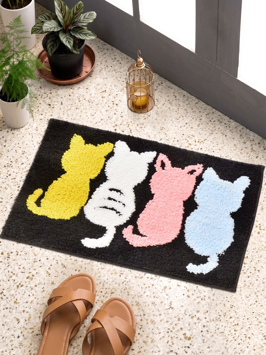 FABINALIV Black Self-Designed Anti-Skid Doormats-image-5
