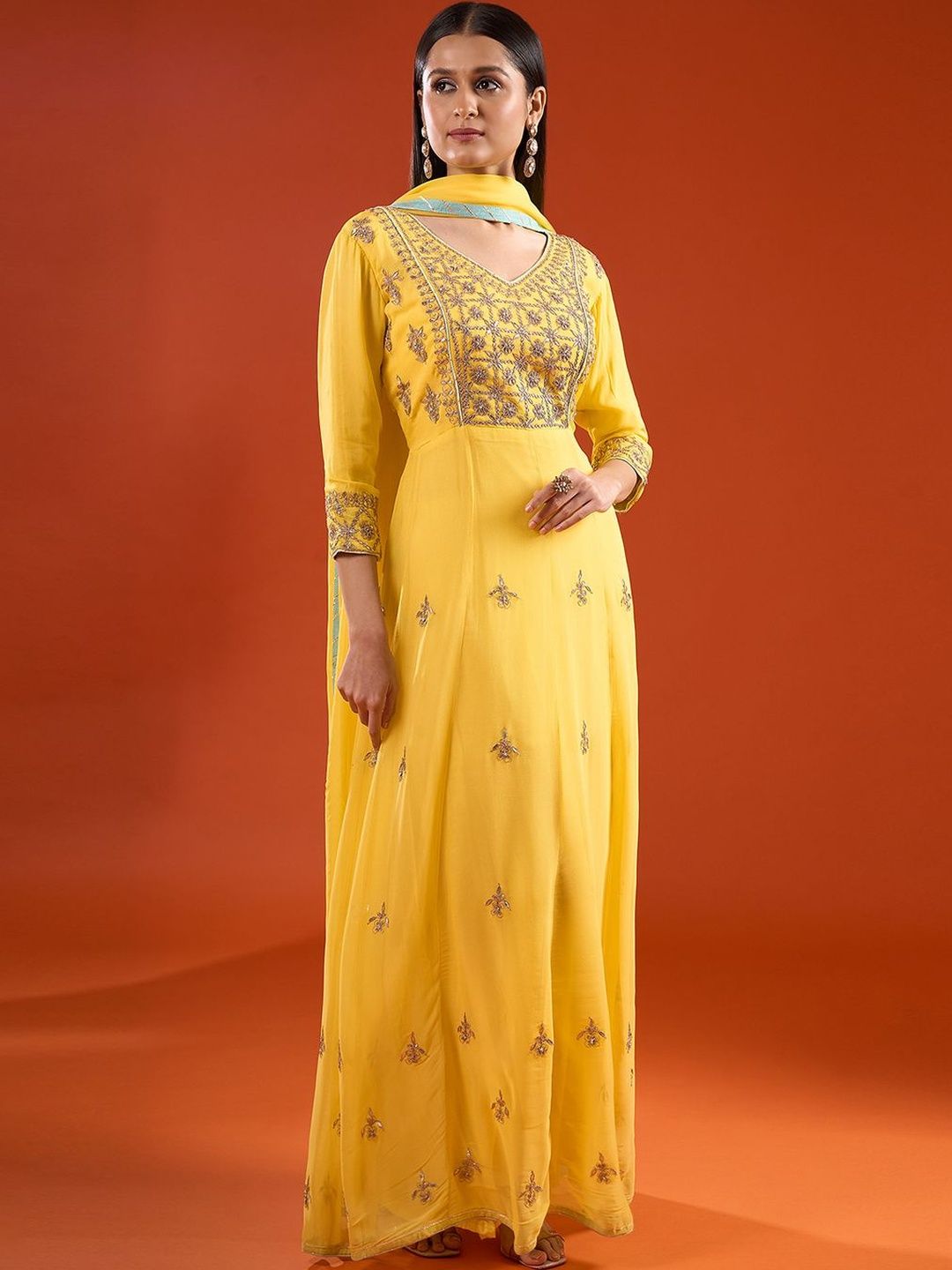 Samyukta Singhania Women Embroidered Thread Work Georgette Anarkali Kurta-image-46