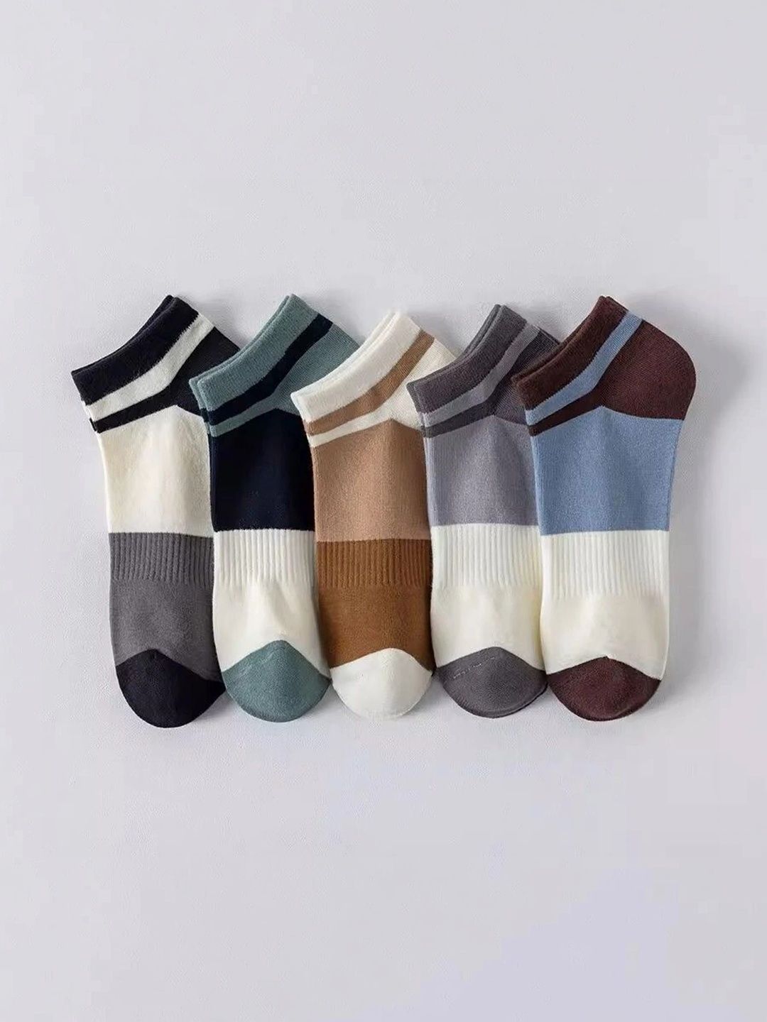 REDCARP Men Pack of 5 Cotton Colourblocked Ankle Length Socks-picture-17