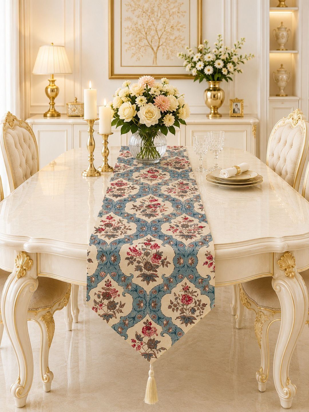 Aura Blue & Beige Floral Printed Table Runners-image-25