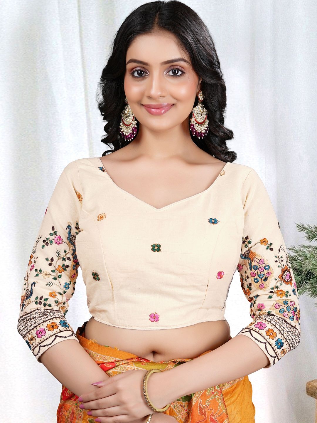 HERE&NOW Embroidered Thread Work Saree Blouse-picture-38